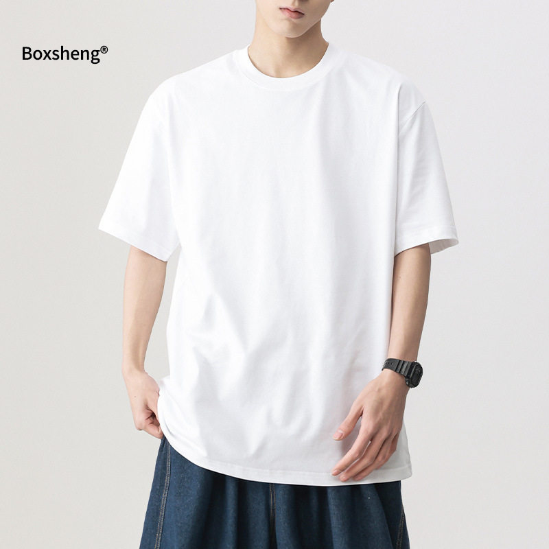 批发短袖t恤男夏季薄款宽松纯色休闲上衣2026新款230g纯棉打底衫