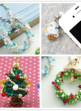 DIY串珠材料包圣诞节挂件钥匙圈手机链圣诞树/花环双色中文走线图