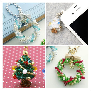 DIY串珠材料包圣诞节挂件钥匙圈手机链圣诞树/花环双色中文走线图