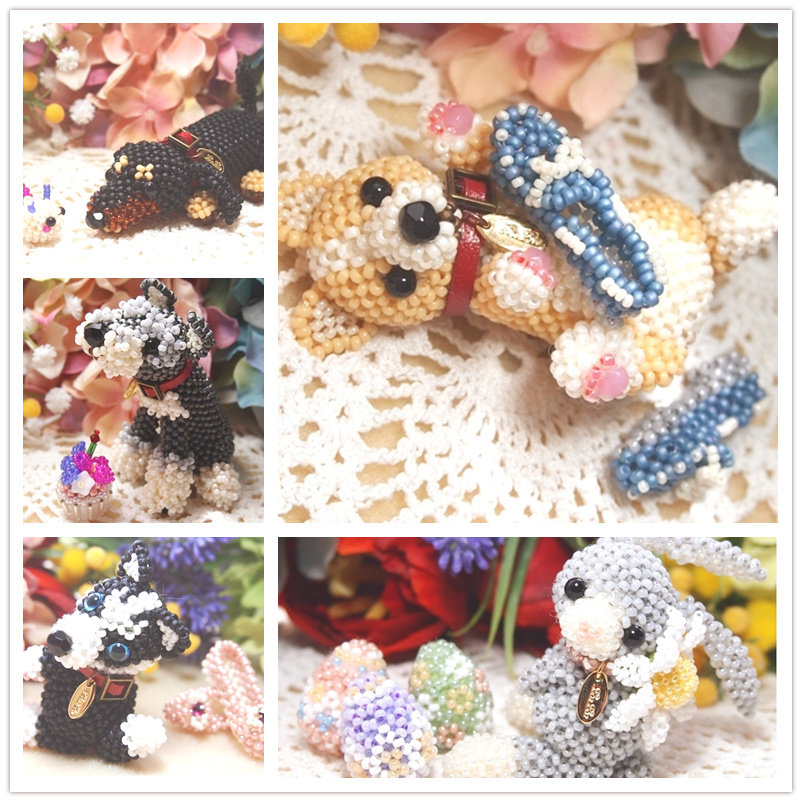 串珠diy手工饰品挂件材料包腊肠狗哈士奇雪纳瑞复活兔柴犬走线图