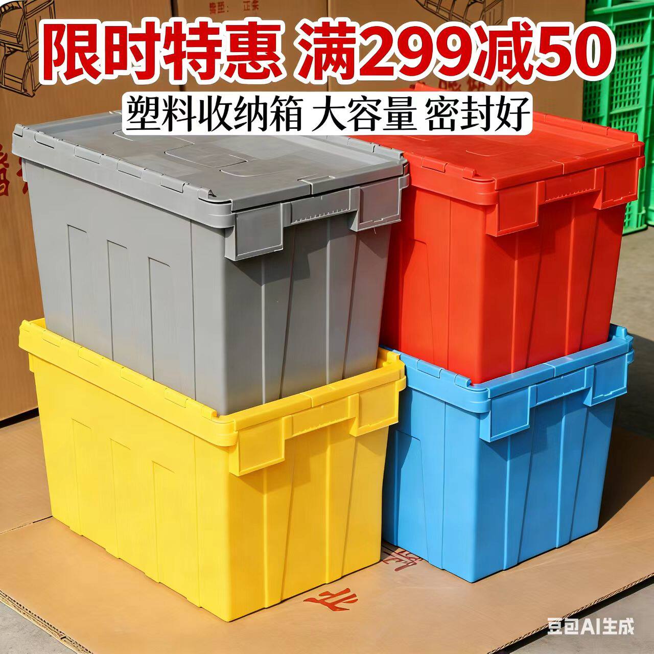 特大号塑料周转箱长方形折叠转斜插运输超市收纳箱胶筐医疗箱带盖