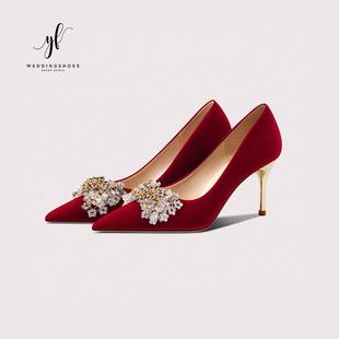 绝美高级感女结婚高跟鞋 婚鞋 中式 禾秀婚纱两穿红色2025新款 新娘鞋