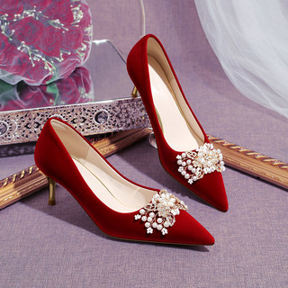 婚鞋新娘鞋红色女秀禾婚纱两穿不累脚高级感小个子中式结婚高跟鞋