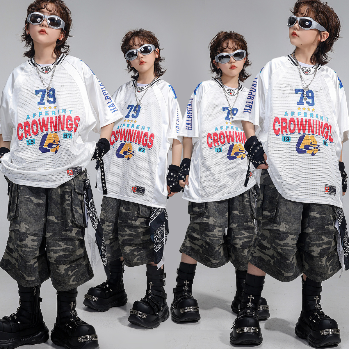 儿童街舞潮服男童美式嘻哈球衣女童酷帅爵士舞少儿hiphop演出服装