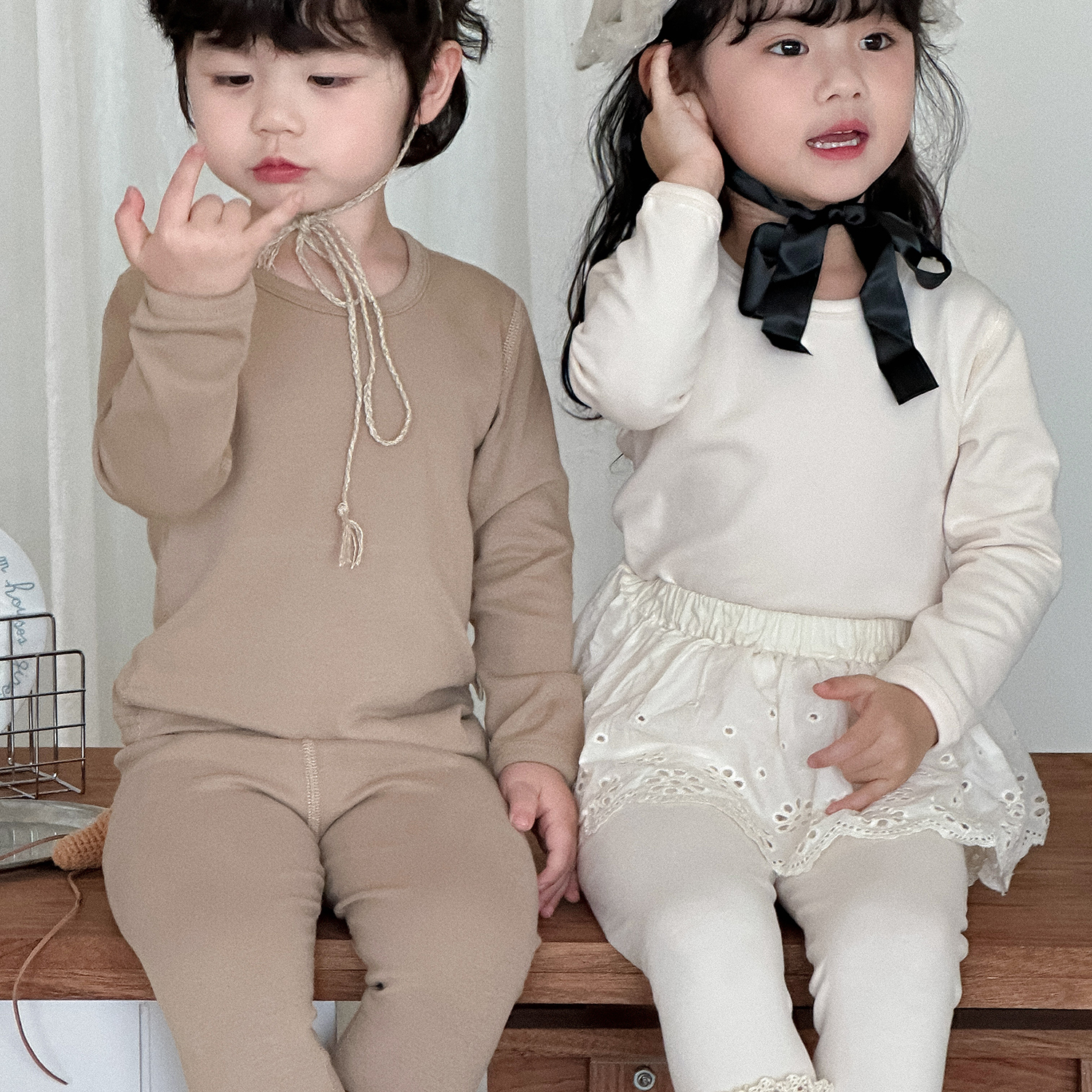 秋冬宝宝纯棉磨毛秋衣秋裤套装男童女童简约纯色保暖内衣棉毛衫厚