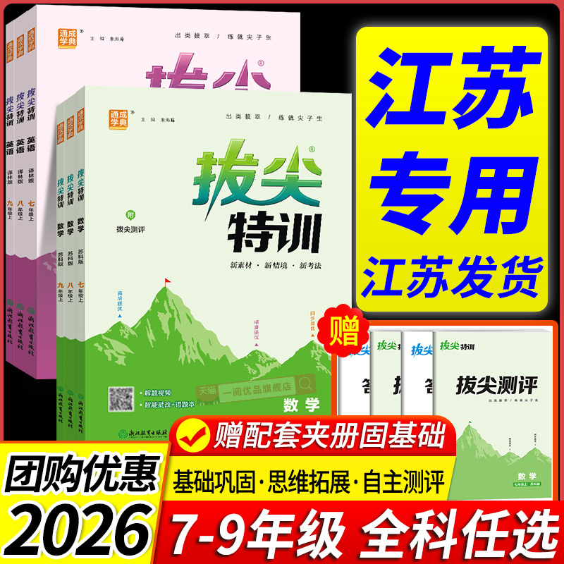 江苏专用初中拔尖特训七八九年级上册下册语文数学英语物理人教版译林版苏科版初一二三同步练习册训练必刷题课堂作业本复习资料书