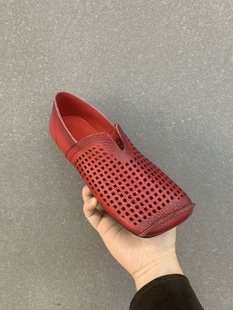 鞋气质掌柜方头打孔软底软面头层乐福鞋真皮鞋垫平底棉麻搭配女鞋