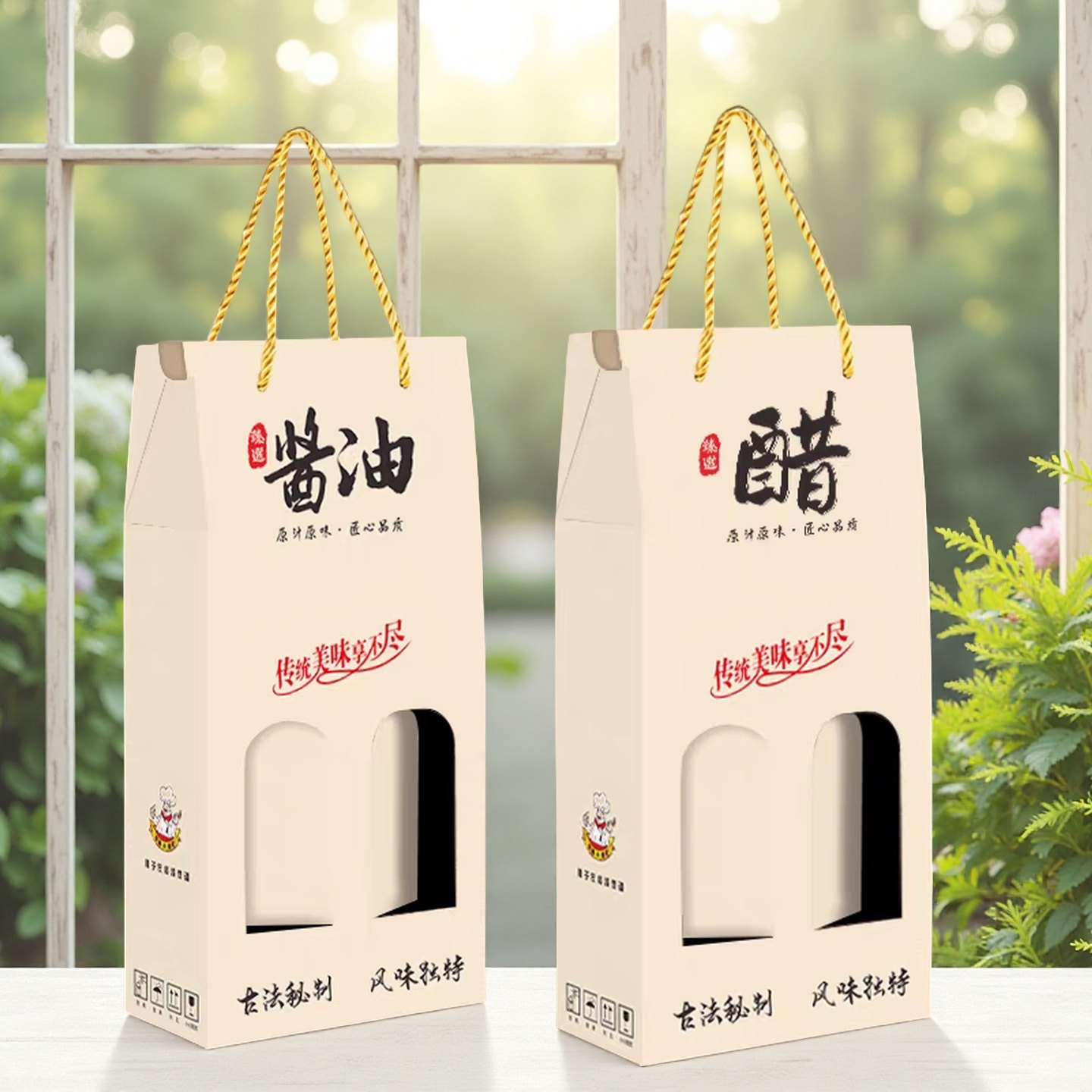 现货彩印高档开窗手提瓦楞纸酱油醋包装纸盒牛皮醋礼盒空盒子定制