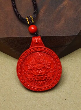 朱砂黄财神中国风雕刻吊坠百搭