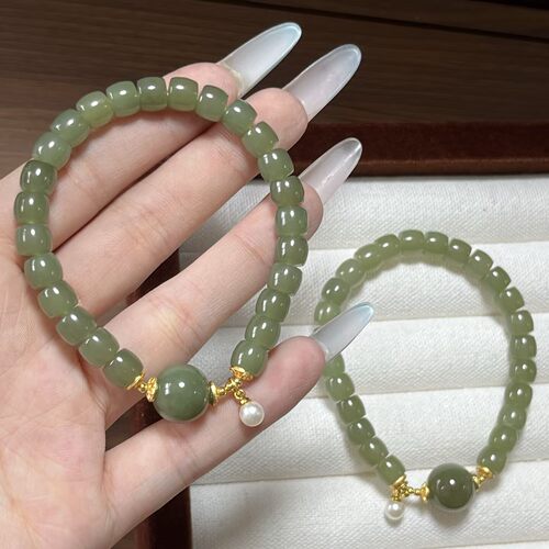 玉阅珠宝和田玉晴水绿珍珠手链