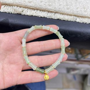 天然和田玉竹节手串女款精致设计感淡绿色编织简约玉石手串饰品