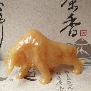 米黄玉招财牛摆件生肖玉牛摆件家居招财镇宅风水摆件商务礼品包邮