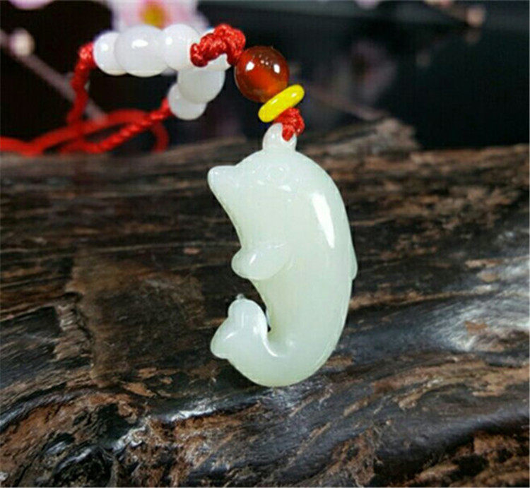 新疆和田玉女款玉石海豚挂件玉坠玉佩礼物男女玉颈饰吊坠包邮