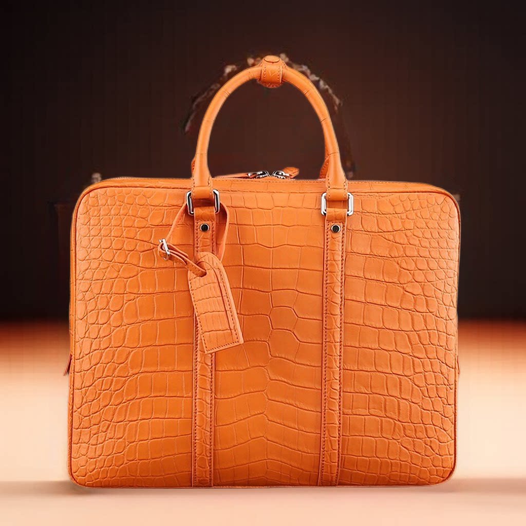 2023年新款国产雾面鳄鱼肚皮公文包男士手提包韩版真皮男士包包