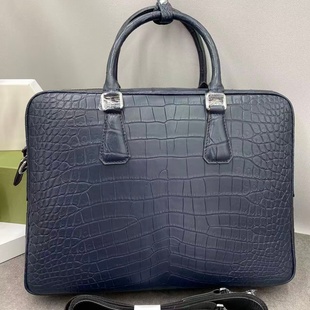 深蓝色哑光鳄鱼皮男包商务手提包单拉链办公包律师文件包成熟男人