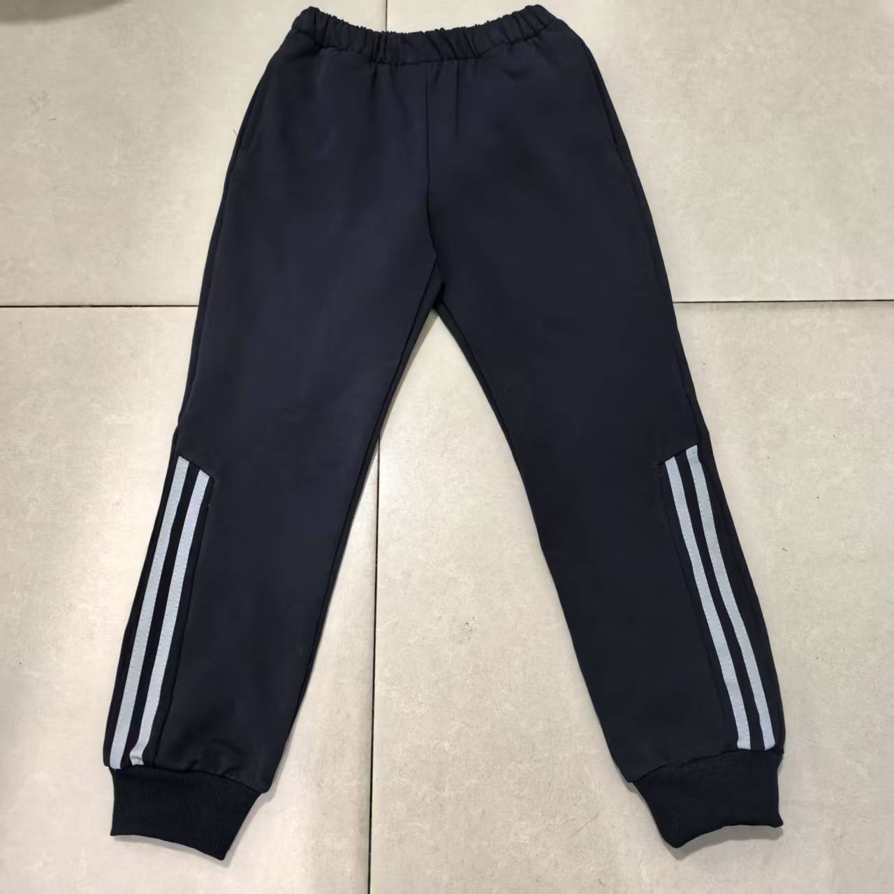 中高小学生校服裤子藏蓝色部分二反光条束口休闲纯棉宽松版校服裤