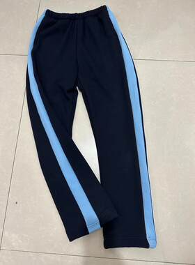 定制校服裤子中小学生班服深藏蓝色拼浅蓝宽杠棉质冬加绒运动校裤