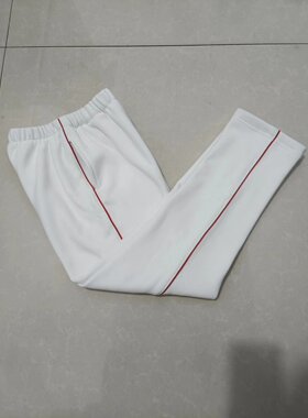 中高小学生冬季加绒校裤白色裤子加大红细条休闲运动中性四季款