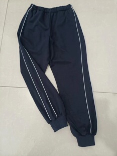 子深藏蓝加2根白细条束口裤 新款 校服裤 中性款 可定 中高小学生校裤