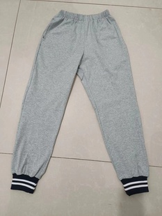 中高小学生校服长裤浅灰色净版藏蓝条纹束口休闲运动中性款可定制