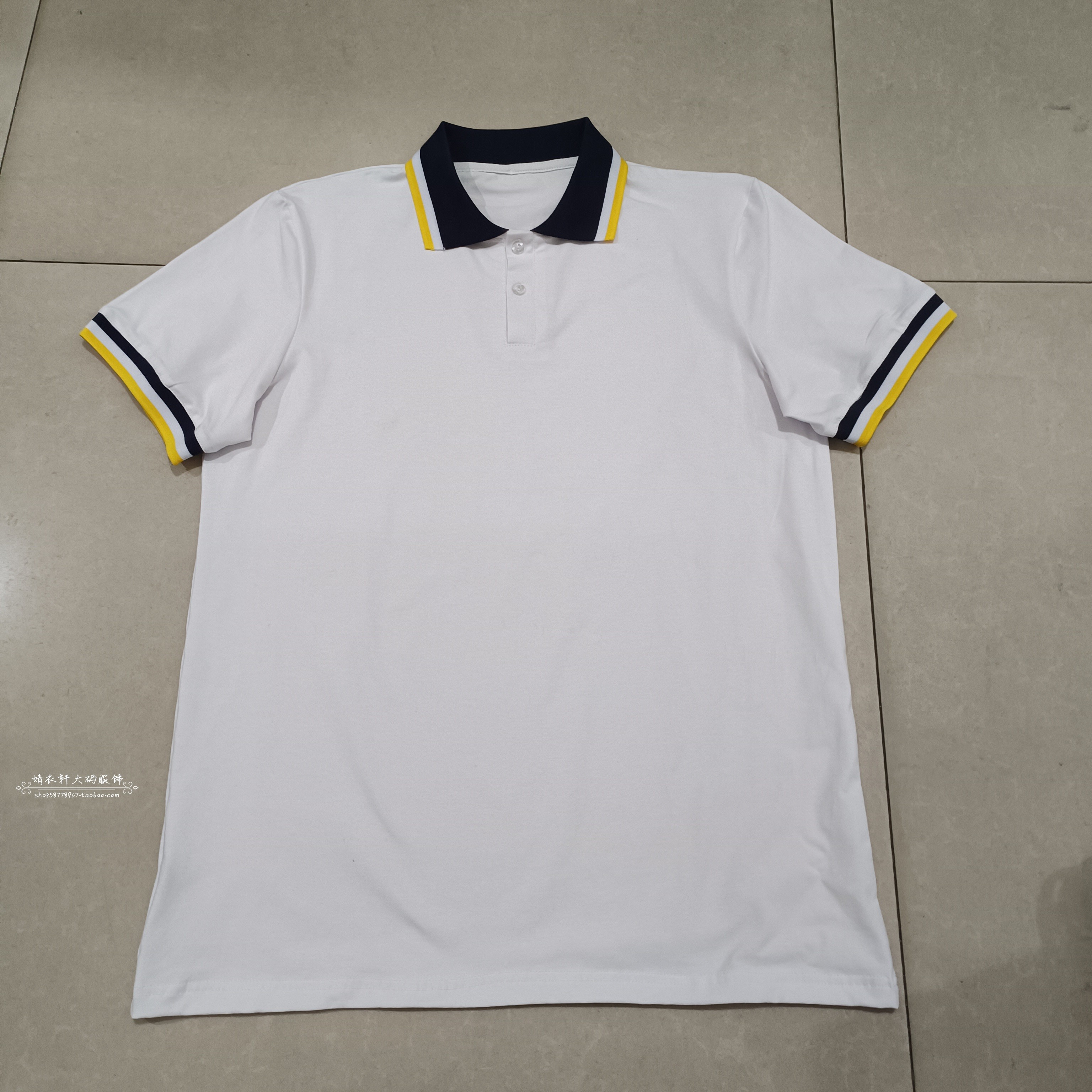 中高小学生夏季纯棉薄款白色加黄色Polo领校服短袖休闲运动中性款