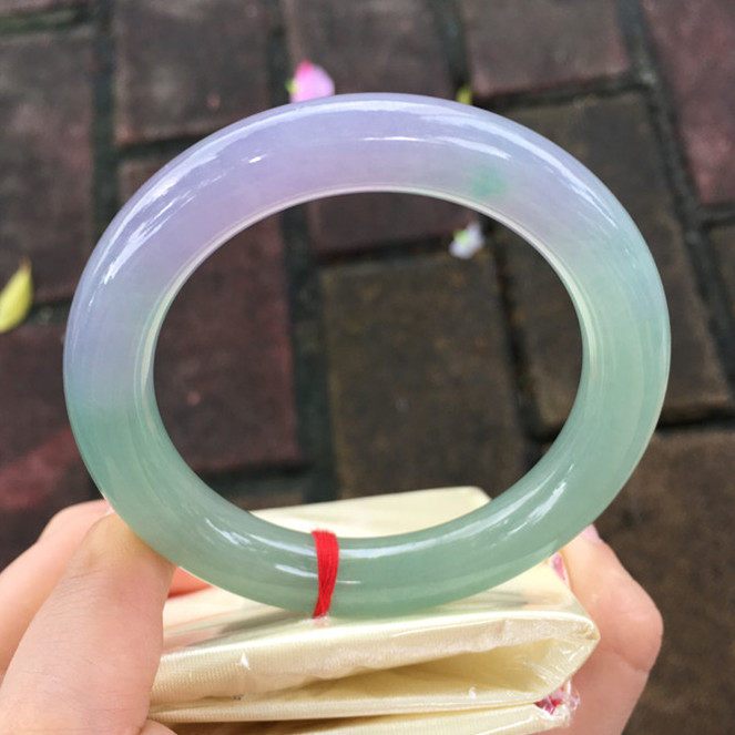 金翠宝翡翠 冰糯种春带彩圆条翡翠手镯玉镯缅甸A货翡翠手镯623-4