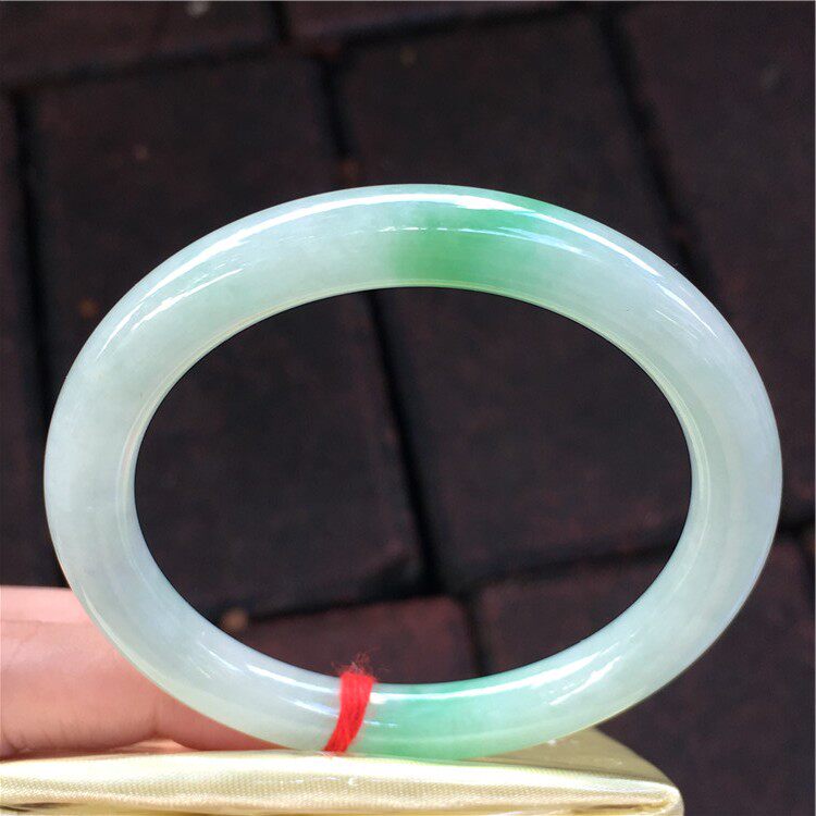 0629-16 老坑天然A货飘阳绿翡翠手镯 糯种飘绿圆条缅甸翡翠玉镯