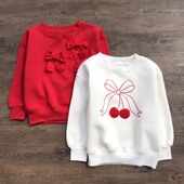 薄绒套头卫衣外贸原单小中童儿童红色绒衫 出口澳单秋冬新款 女童装