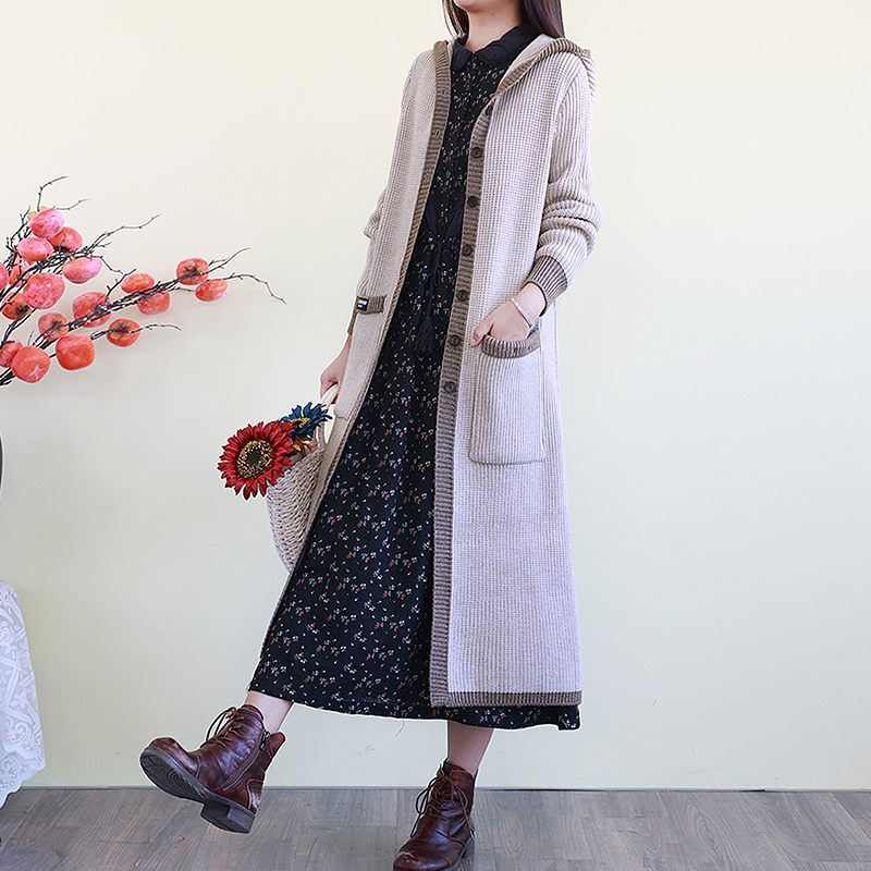 连帽文艺宽松显瘦毛衣外套