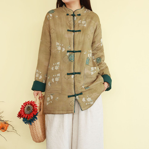 复古新中式风立领盘扣花色棉服
