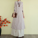 复古民族风棉麻加绒连衣裙冬季 立领刺绣改良旗袍裙显瘦长裙子 长款