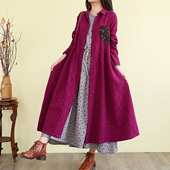 麻料宽松外搭开衫 长款 风衣外套暗纹提花春季 复古文艺范亚麻棉女式