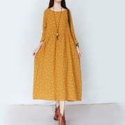 复古风棉麻连衣裙秋冬季文艺长款气质长裙子长袖亚麻裙宽松森女系