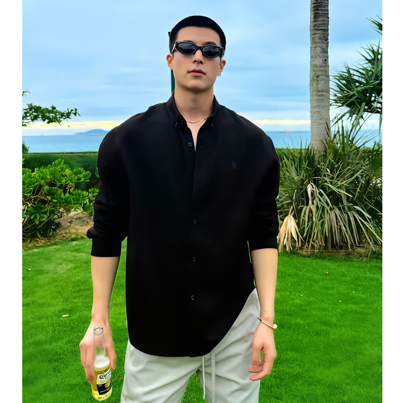 松弛感麻感长袖衬衫极简宽松休闲老钱风衬衫CS026-P50,男装衬衫,电商D236-1（原A051-1）