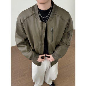 可脱卸帽PU皮羽绒服男装加厚棒球领外套YR803-P260图片