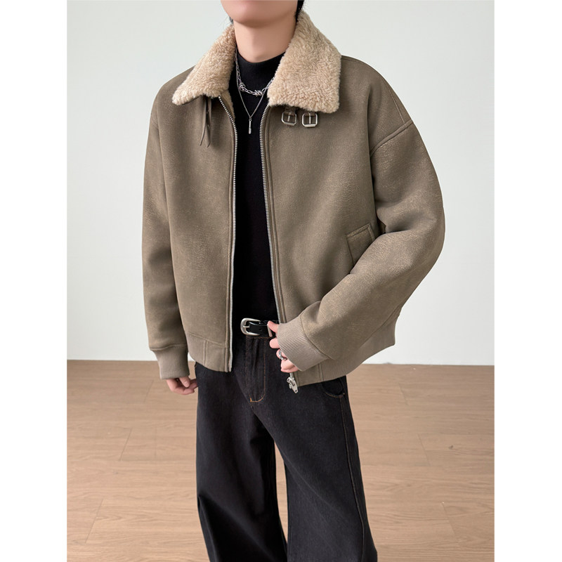 皮毛一体棉服麂皮绒羊羔绒夹克男装冬季外套MY237-185,男装夹克,电商D236-1（原A051-1）