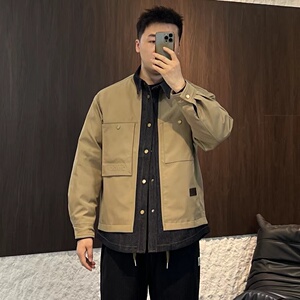 牛仔拼接假两件翻领夹克外套男潮牌设计感百搭JK2290-P110图片
