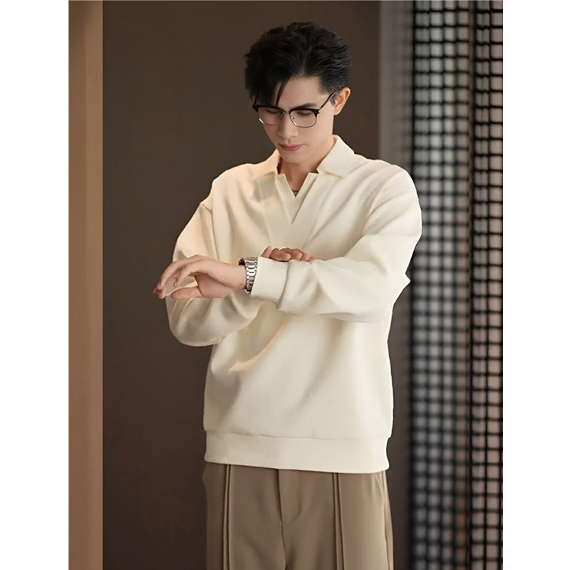 高品质520g针织加厚卫衣男装V领衬衫领外套男CS023-P85,男装衬衫,电商D236-1（原A051-1）
