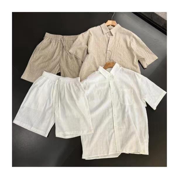 亚麻短袖衬衫套装男棉麻短裤一套衣服CS016-P95衬衫50裤子45，男装休闲套装，电商D236-1（原A051-1）