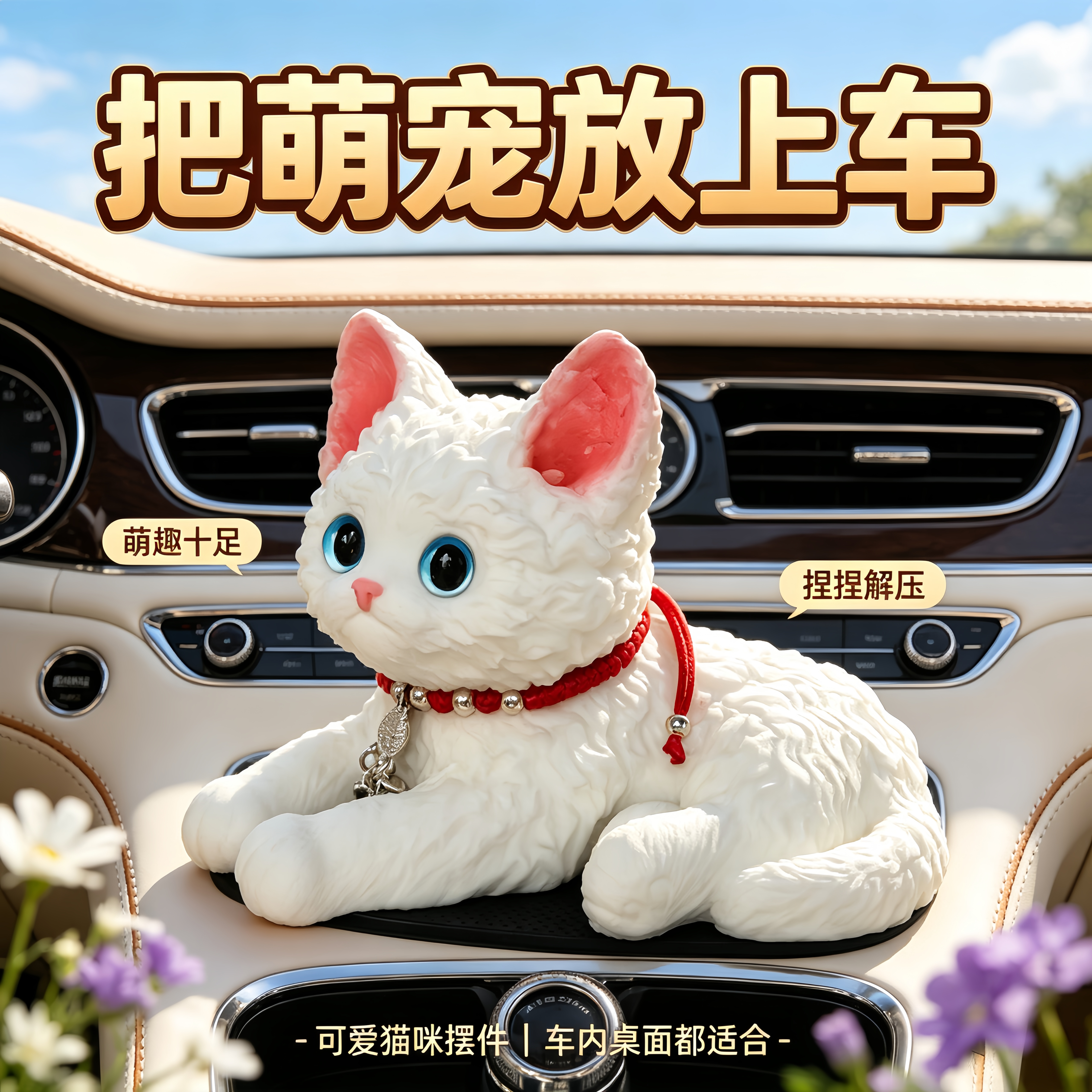 仿真德文猫硅胶车载摆件