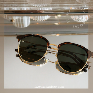 55mm复古眉毛架圆形镜框气质玳瑁色墨镜女偏光遮阳开车护眼太阳镜