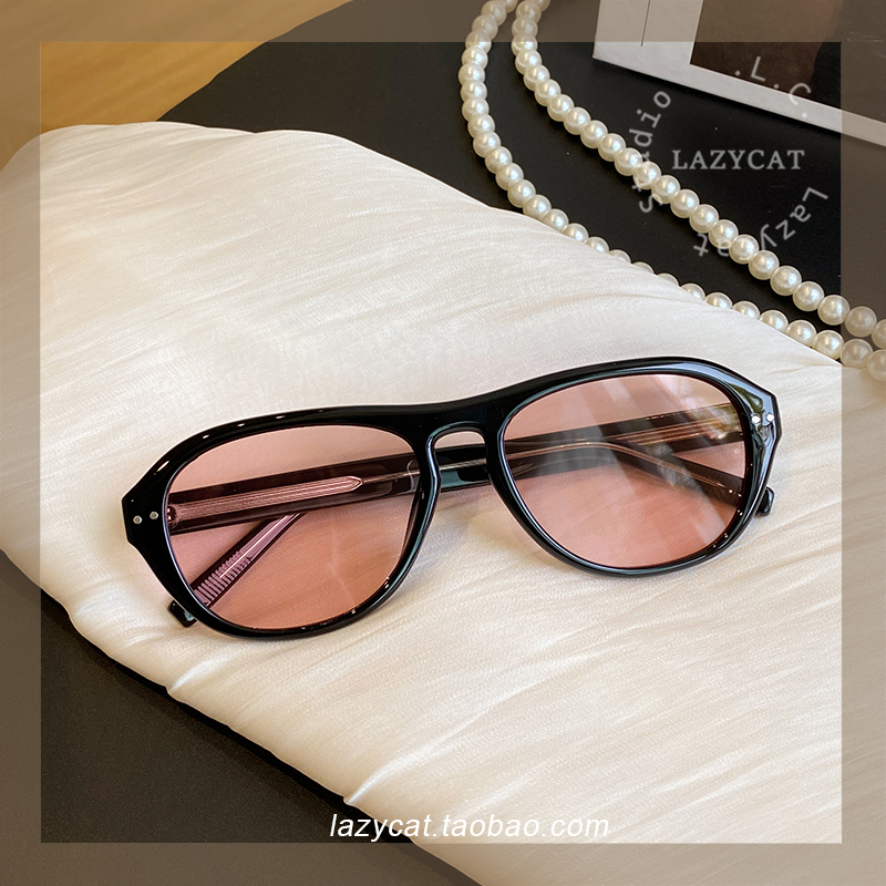 美拉德风凹造型落日粉色镜片墨镜