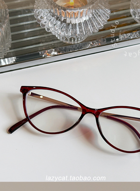 53mm猫眼复古红色眼镜框女TR90可配度数小框素颜防蓝光近视眼镜男