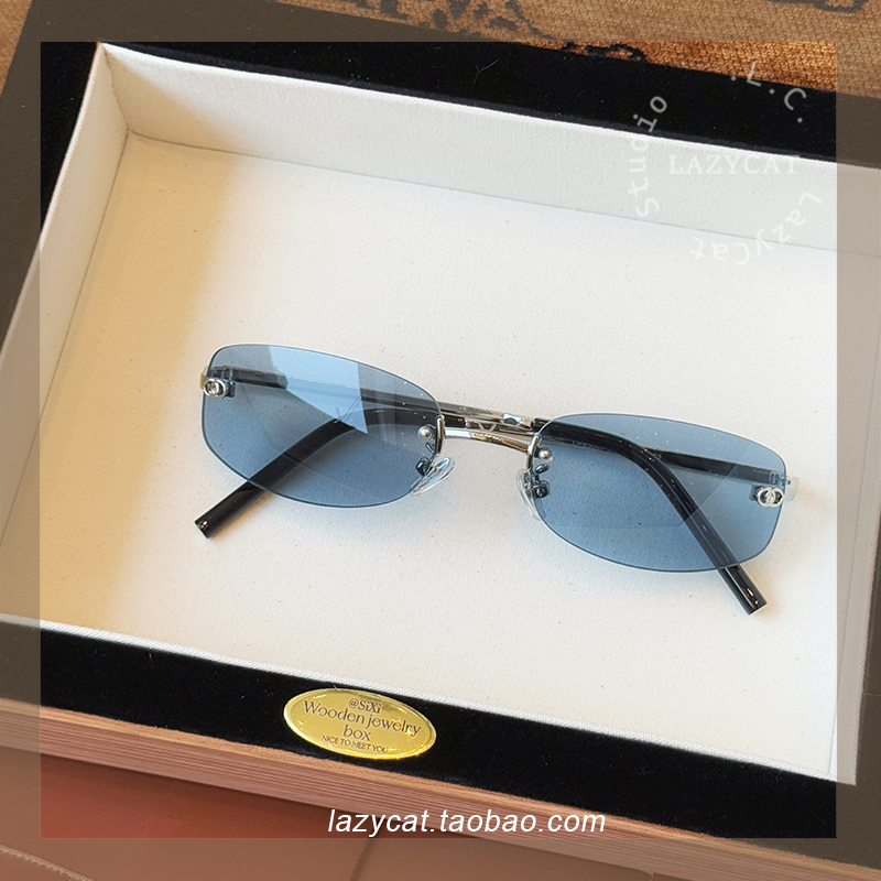 无框太阳眼镜框jennie同款蓝色