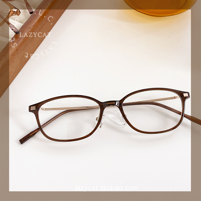 小椭圆形书呆子眼镜框女超轻钛