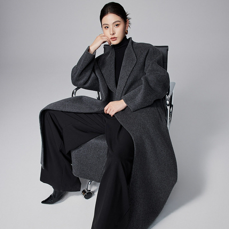 [本初]row慵懒风浴袍双面羊绒大衣2024秋冬系带加长款羊毛大衣女