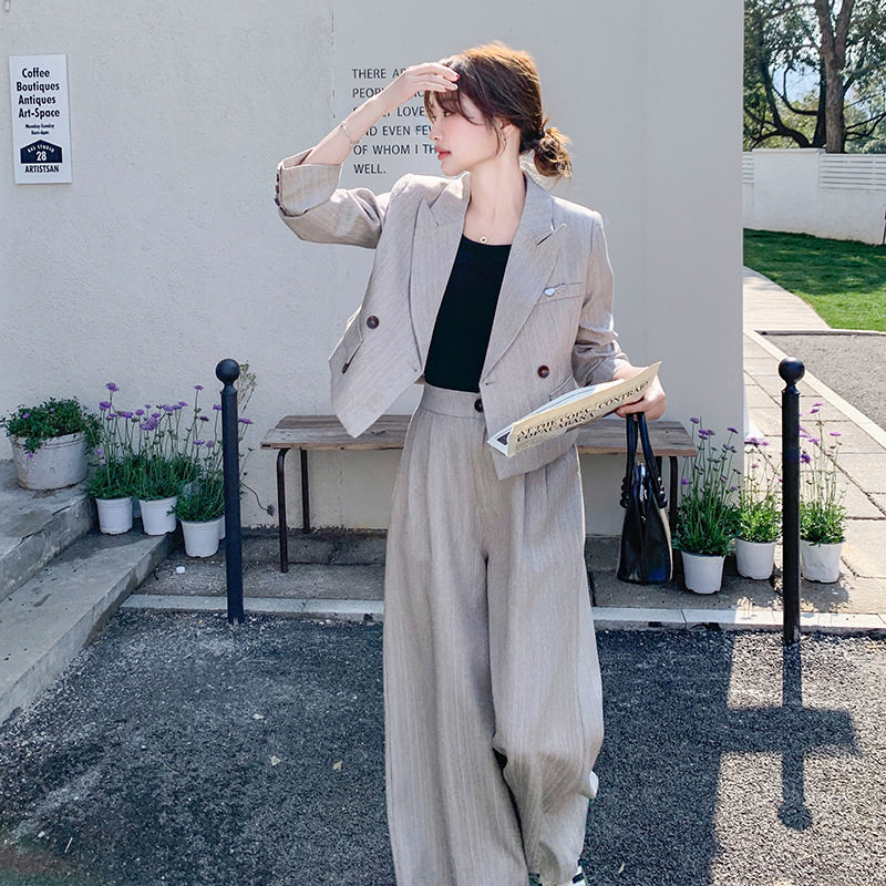 复古西装套装女2025春新款小个子设计感宽松休闲长裙高级感两件套