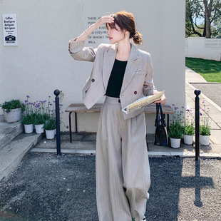 复古西装套装女2025春新款小个子设计感宽松休闲长裙高级感两件套