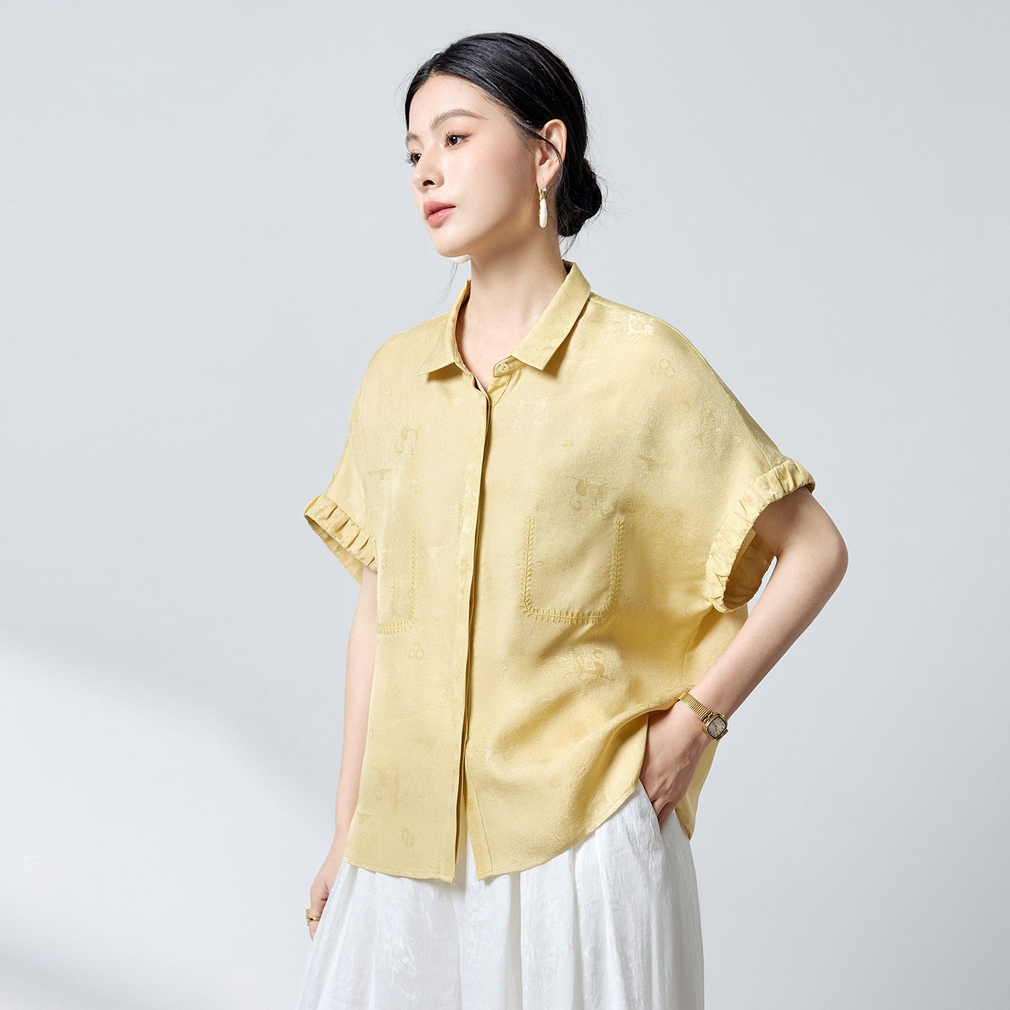 小清新轻奢女士POLO衫短袖T恤2026夏季新款职业工装桑蚕丝上衣