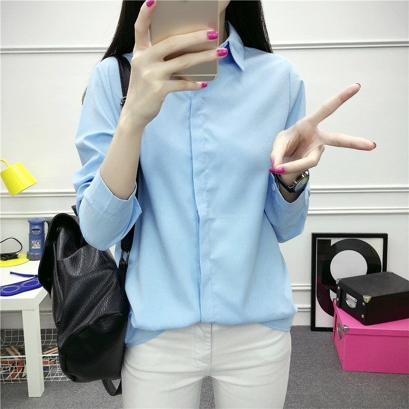 20。17春装新款韩版白色衬衫女学生长袖女上衣纯色职业装打底。|msdalam kategori Butik wanita / wanita, shirt - dari Buy2taobao.com untuk memberikan perkhidmatan ejen Taobao profesional membeli